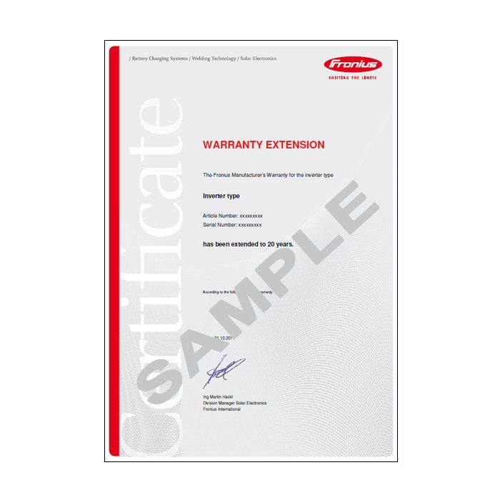 Fronius Extended Warranty Cert